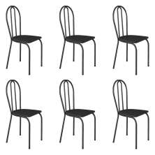 Kit 6 Cadeiras de Cozinha Texas Liso Preto Pés de Ferro Cromo Preto - Pallazio