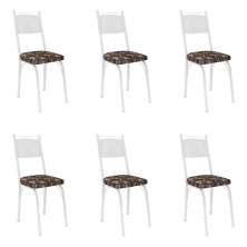 Kit 6 Cadeiras de Cozinha Virginia Estampado Mosaico Palha Pés de Ferro Branco - Pallazio