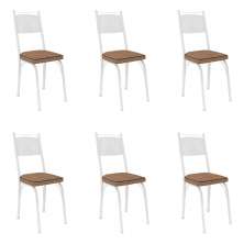 Kit 6 Cadeiras de Cozinha Virginia Estampado Rattan Bege Pés de Ferro Branco - Pallazio
