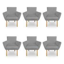 Kit 6 Poltronas Decorativa Leticia Suede Grafite Pés Palito Castanho - Pallazio