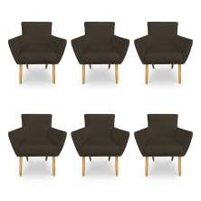 Kit 6 Poltronas Decorativa Leticia Suede Marrom Pés Palito Castanho - Pallazio