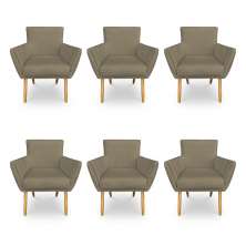 Kit 6 Poltronas Decorativa Leticia Suede Marrom Rato Pés Palito Castanho - Pallazio