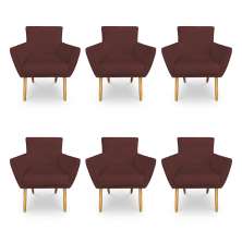 Kit 6 Poltronas Decorativa Leticia Suede Marsala Pés Palito Castanho - Pallazio