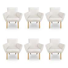 Kit 6 Poltronas Decorativa Leticia Suede Pés Palito Castanho - Pallazio