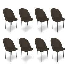 Kit 8 Cadeiras Poltrona de Jantar Ariel Suede Marrom Pés de Ferro Preto - Pallazio