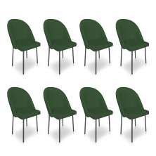 Kit 8 Cadeiras Poltrona de Jantar Ariel Suede Verde Pés de Ferro Preto - Pallazio