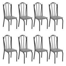 Kit 8 Cadeiras de Cozinha Alabama Estampado Platina Pés de Ferro Preto - Pallazio
