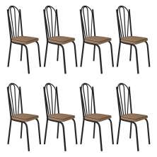 Kit 8 Cadeiras de Cozinha Alabama Estampado Rattan Bege Pés de Ferro Preto - Pallazio