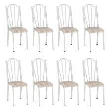 Kit 8 Cadeiras de Cozinha Alasca Estampado Rattan Pés de Ferro Branco - Pallazio