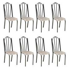 Kit 8 Cadeiras de Cozinha Alasca Estampado Rattan Pés de Ferro Cromo Preto - Pallazio