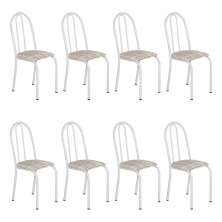 Kit 8 Cadeiras de Cozinha Califórnia Estampado Rattan Bege Pés de Ferro Branco - Pallazio