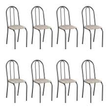 Kit 8 Cadeiras de Cozinha Califórnia Estampado Rattan Bege Pés de Ferro Preto - Pallazio