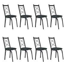 Kit 8 Cadeiras de Cozinha Delaware Estampado Mosaico Silver Pés de Ferro Preto - Pallazio