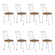 Kit 8 Cadeiras de Cozinha Delaware Estampado Rattan Bege Pés de Ferro Branco - Pallazio
