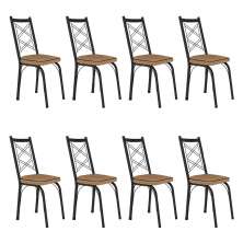 Kit 8 Cadeiras de Cozinha Delaware Estampado Rattan Bege Pés de Ferro Preto - Pallazio