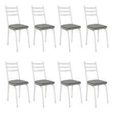 Kit 8 Cadeiras de Cozinha Luisiana Estampado Platina Pés de Ferro Branco - Pallazio