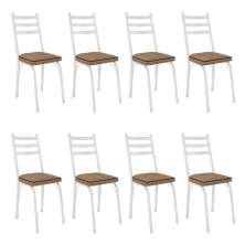 Kit 8 Cadeiras de Cozinha Luisiana Estampado Rattan Bege Pés de Ferro Branco - Pallazio