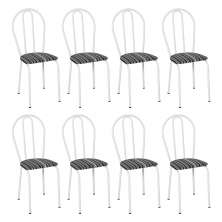 Kit 8 Cadeiras de Cozinha Texas Estampado Listrado Pés de Ferro Branco - Pallazio