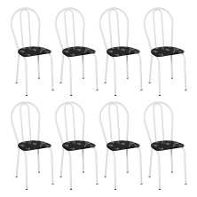 Kit 8 Cadeiras de Cozinha Texas Estampado Preto Florido Pés de Ferro Branco - Pallazio