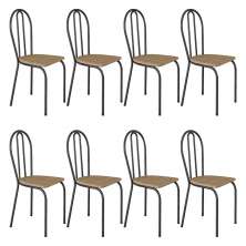 Kit 8 Cadeiras de Cozinha Texas Estampado Rattan Pés de Ferro Cromo Preto - Pallazio