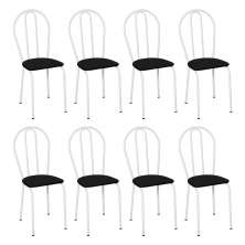 Kit 8 Cadeiras de Cozinha Texas Liso Preto Pés de Ferro Branco - Pallazio