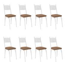 Kit 8 Cadeiras de Cozinha Virginia Estampado Rattan Bege Pés de Ferro Branco - Pallazio