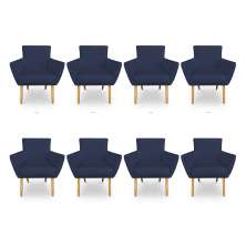 Kit 8 Poltronas Decorativa Leticia Suede Azul Marinho Pés Palito Castanho - Pallazio