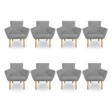 Kit 8 Poltronas Decorativa Leticia Suede Grafite Pés Palito Castanho - Pallazio
