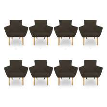 Kit 8 Poltronas Decorativa Leticia Suede Marrom Pés Palito Castanho - Pallazio