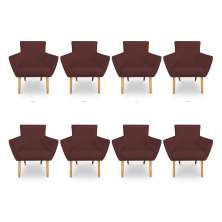 Kit 8 Poltronas Decorativa Leticia Suede Marsala Pés Palito Castanho - Pallazio