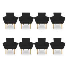Kit 8 Poltronas Decorativa Leticia Suede Preto Pés Palito Castanho - Pallazio