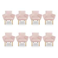 Kit 8 Poltronas Decorativa Leticia Suede Rosa Bebê Pés Palito Castanho - Pallazio