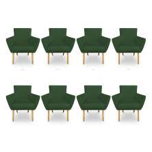 Kit 8 Poltronas Decorativa Leticia Suede Verde Pés Palito Castanho - Pallazio