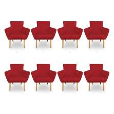 Kit 8 Poltronas Decorativa Leticia Suede Vermelho Pés Palito Castanho - Pallazio