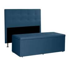 Kit Cabeceira e Calçadeira Baú Casal 1,40m Berlim Suede Azul Marinho - Pallazio