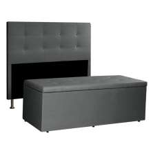 Kit Cabeceira e Calçadeira Baú Casal 1,40m Berlim Suede Cinza - Pallazio