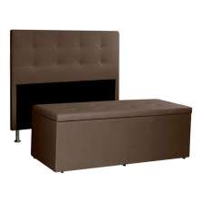 Kit Cabeceira e Calçadeira Baú Casal 1,40m Berlim Suede Marrom - Pallazio