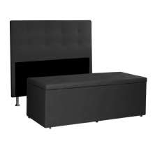 Kit Cabeceira e Calçadeira Baú Casal 1,40m Berlim Suede Preto - Pallazio