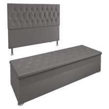 Kit Cabeceira e Calçadeira Baú Casal 1,40m Madrid Suede Cinza - Pallazio