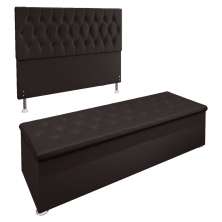 Kit Cabeceira e Calçadeira Baú Casal 1,40m Madrid Suede Marrom - Pallazio