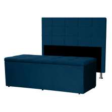 Kit Cabeceira e Calçadeira Baú Casal 1,40m Roma Suede Azul Marinho - Pallazio