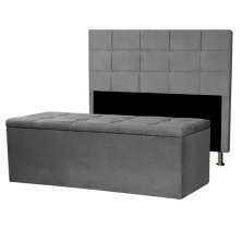Kit Cabeceira e Calçadeira Baú Casal 1,40m Roma Suede Cinza - Pallazio