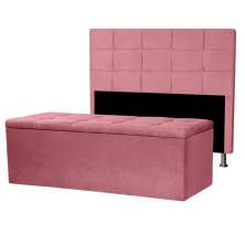 Kit Cabeceira e Calçadeira Baú Casal 1,40m Roma Suede Rosa - Pallazio
