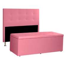 Kit Cabeceira e Calçadeira Baú King 1,95m Berlim Suede Rosa - Pallazio