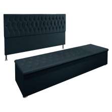 Kit Cabeceira e Calçadeira Baú King 1,95m Madrid Suede Azul Marinho - Pallazio