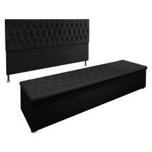 Kit Cabeceira e Calçadeira Baú King 1,95m Madrid Suede Preto - Pallazio