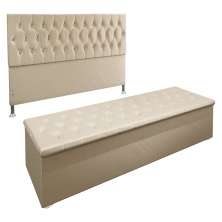 Kit Cabeceira e Calçadeira Baú Queen 1,60m Madrid Suede Bege - Pallazio