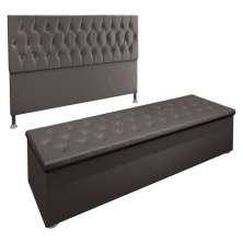Kit Cabeceira e Calçadeira Baú Queen 1,60m Madrid Suede Cinza - Pallazio