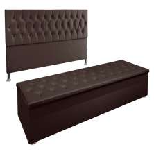 Kit Cabeceira e Calçadeira Baú Queen 1,60m Madrid Suede Marrom - Pallazio