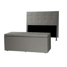 Kit Cabeceira e Calçadeira Baú Queen 1,60m Roma Corano Cinza - Pallazio